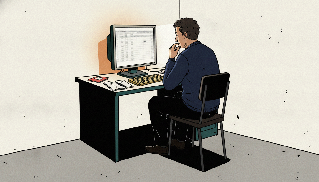 対応スイッチの仕様表を読み返し確認する男性の様子